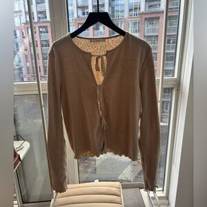 Mango | Beige Ribbed Long-Sleeve Knit Top